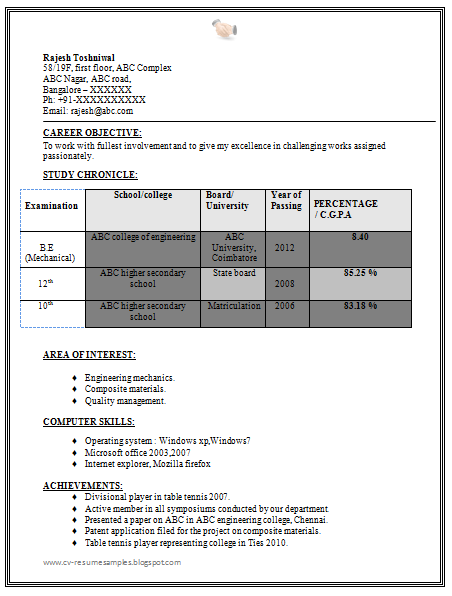 Resume templates for freshers engineering free download
